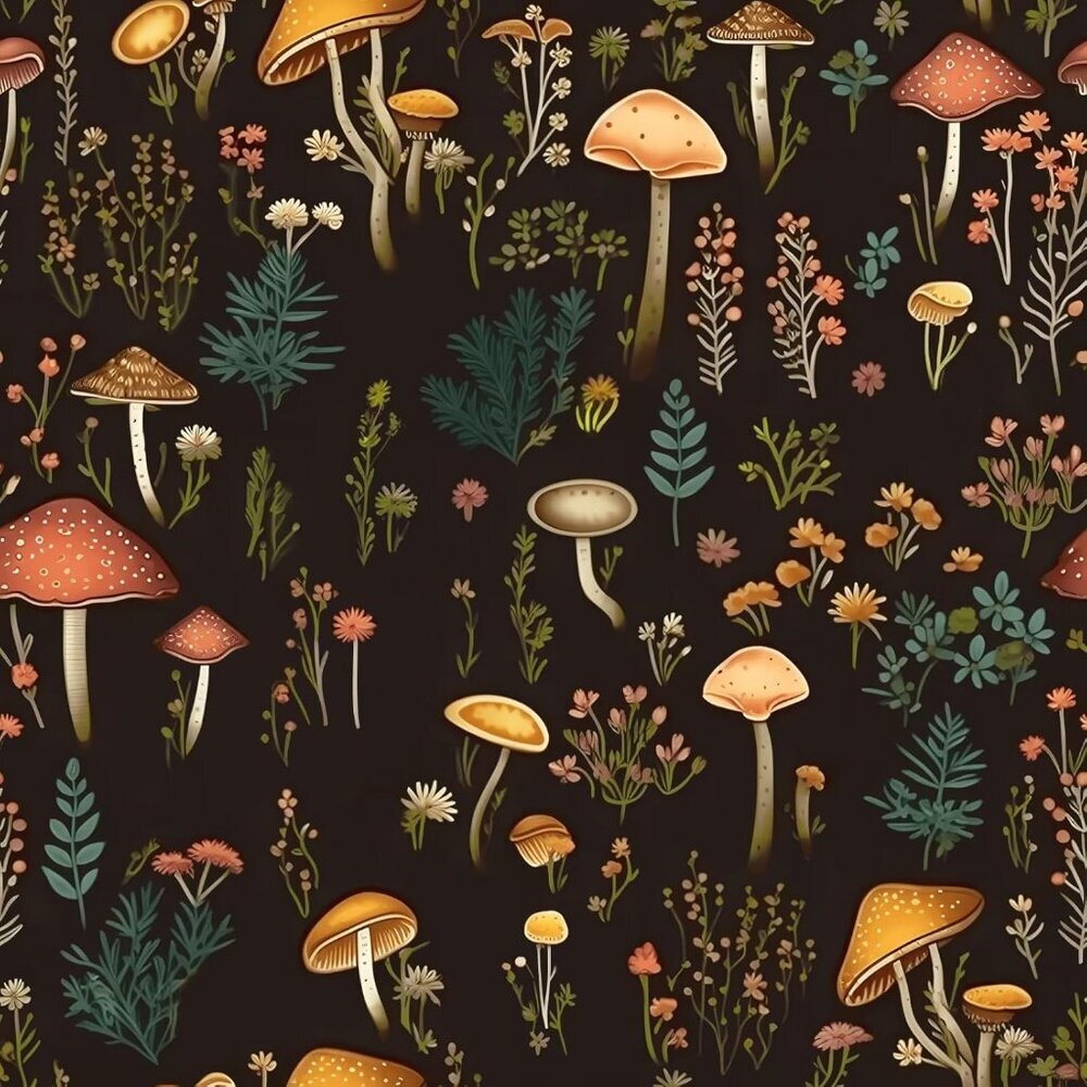 Boho Mushroom Wallpaper Peel and Stick Floral Contact Paper 17.5in x 9.8ft Mural